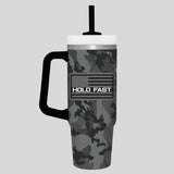 HOLD FAST 30 oz Stainless Steel Mug With Straw HF Black & Grey Camo