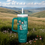 Kerusso 30 oz Stainless Steel Mug With Straw Cowhide Cross