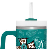 Kerusso 30 oz Stainless Steel Mug With Straw Cowhide Cross