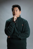 TEKKEN - 'Mokujin' Small Logo Embroidered Quarter-Zip Sweatshirt - Pine Green