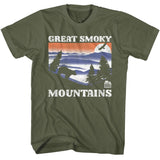 National Parks - Great Smoky Mountains Bear And Mountains Dark - American Classics - Solid Green Adult Short Sleeve T-Shirt