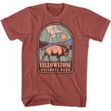 National Parks - Yellowstone Badge - American Classics - Solid Red Adult Short Sleeve T-Shirt