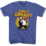 Popeye - Take It Greasy - American Classics - Heather Blue Adult Short Sleeve T-Shirt