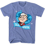 Popeye - Sea Lover - American Classics - Heather Blue Adult Short Sleeve T-Shirt