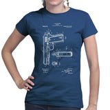 Ladies 1911 Pistol Blue Print T-shirt