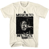 Rambo - Mission To Infiltrate - American Classics - Solid Off-White Adult Short Sleeve T-Shirt