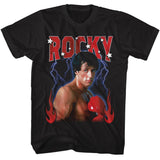 Rocky - Lightning Flames - American Classics - Solid Black Adult Short Sleeve T-Shirt