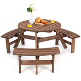 Espresso, Wooden, 6, Seater, Picnic, Table, Umbrella, Hole