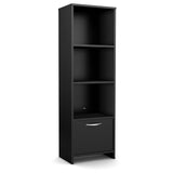 Modern Bookcase with 3 Shelves &amp; Bottom Door in Black