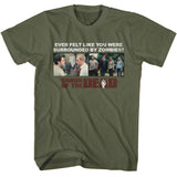Shaun Of The Dead - Surrounded By Zombies - American Classics - Solid Green Adult Short Sleeve T-Shirt