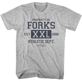Twilight - Forks Athletic Dept - American Classics - Solid Gray Adult Short Sleeve T-Shirt