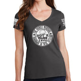 Ladies V-Neck Yankee Marshal Fudd Seal of Approval T-shirt Style001