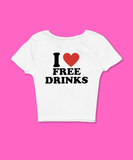 I Heart/Love Free Drinks White Baby Tee