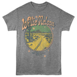 Willie Nelson - On The Road Again Desert - Officially Licensed - Gray Heather Front Print Adult Short Sleeve T-Shirt