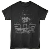 Waylon Jennings - Portrait And Logo - Officially Licensed - Gray Solid Front Print Adult Short Sleeve T-Shirt
