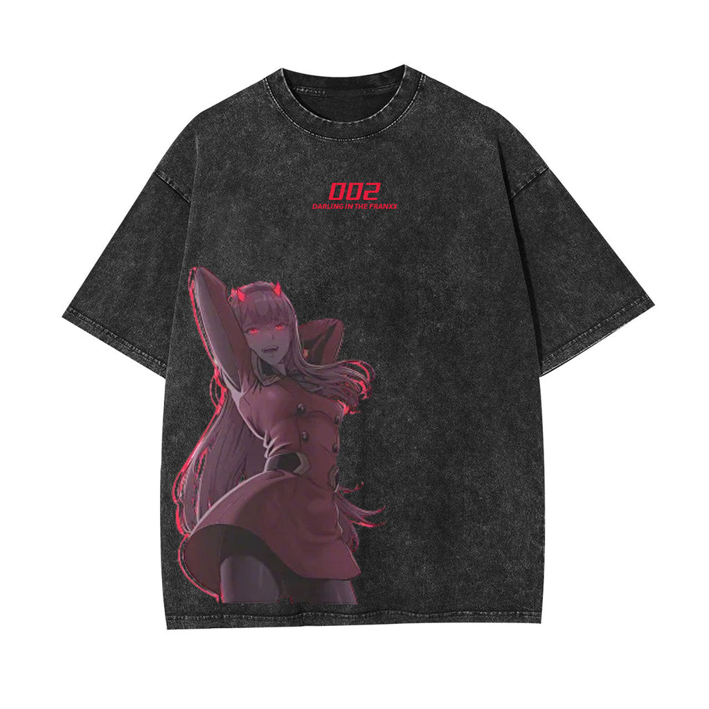 ZERO TWO UNISEX ANIME INSPIRED VINTAGE OVERSIZED TEE-[FRONT]