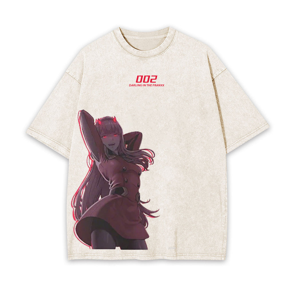 ZERO TWO UNISEX ANIME INSPIRED VINTAGE OVERSIZED TEE-[FRONT]