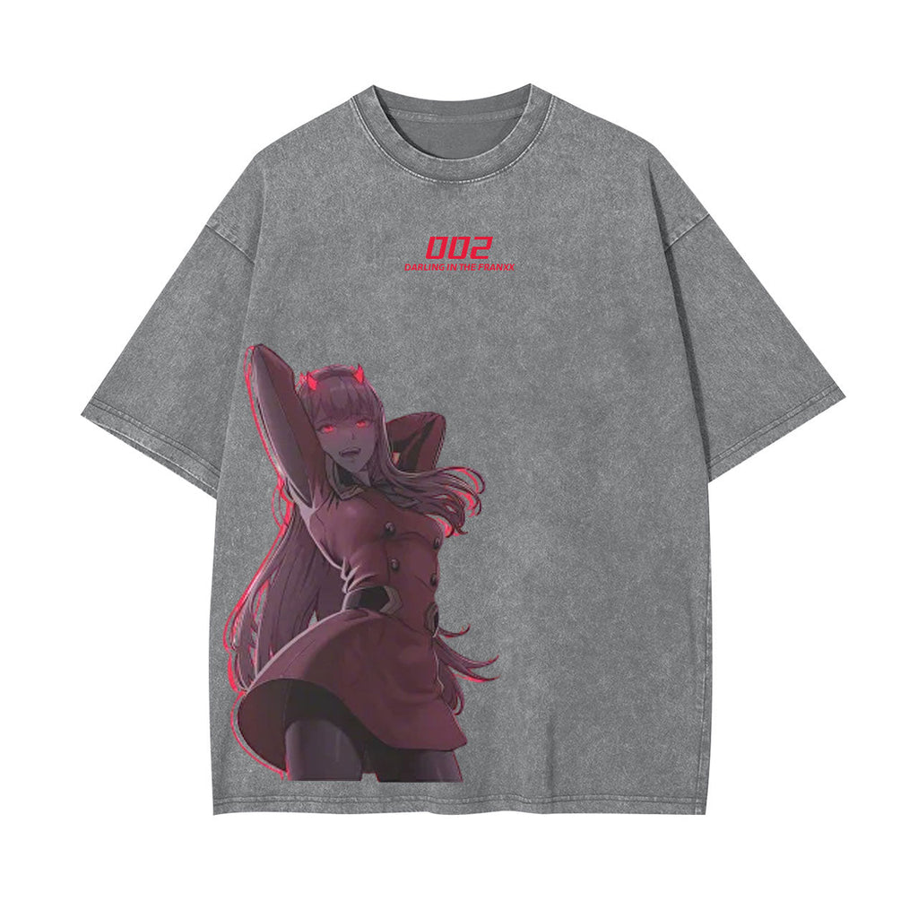 ZERO TWO UNISEX ANIME INSPIRED VINTAGE OVERSIZED TEE-[FRONT]