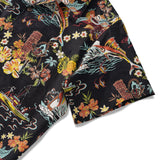 Men's Vintage Hawaiian Shirt Black Tiki Shirt Short Sleeve Camp Collar 100% Cotton Aloha Shirt Vintage Aloha