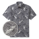 Gray Crane Shirt For Men Cotton Hawaiian Shirt Fun Aloha Shirt Button-down Short Sleeve Shirt Soaring Crane Auspicious