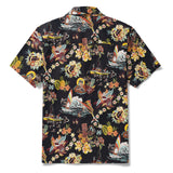Men's Vintage Hawaiian Shirt Black Tiki Shirt Short Sleeve Camp Collar 100% Cotton Aloha Shirt Vintage Aloha