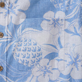 Men's Hawaiian Shirt Short Sleeve Button-down 100% Cotton Blue Aloha Pineapple and Hibiscus Hawaiian Shirt