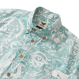 Men's Hawaiian Shirt Short Sleeve Button-down 100% Cotton Green Aloha Egyptian Myths