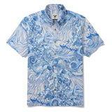 Men's Hawaiian Shirt Short Sleeve Button-down 100% Cotton Blue Aloha Dreamy Ocean