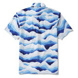 Men's Hawaiian Shirt Short Sleeve Button-down 100% Cotton Blue Aloha Mountain and Sea
