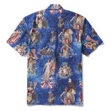 Men's Hawaiian Shirt Short Sleeve Button-down 100% Cotton Blue Aloha Stars & Stripes