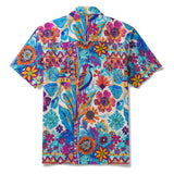 Tropical Hawaiian Shirt 100% Cotton Men's Short Sleeve Camp Collar Blue Aloha Shirt Tropical Wonder Painted Shirt