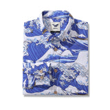 Men's Hawaiian Shirt Ocean Waves Japanese Ukiyo-e Print Cotton Button-down Long Sleeve Aloha Shirt Japanese Ukiyo-e Long Sleeve Shirt