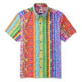 Men's Striped Hawaiian Shirt Short Sleeve Button-down Yiume 100% Cotton Red Aloha Geometric Dimensions