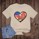 Patriotic Western Flag Cowhide Heart Graphic Tee