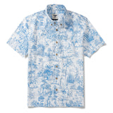 Menâ€™s Wedding Guest Shirt â€“ Blue Floral 100% Cotton Button-Down Hawaiian Shirt