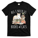All I Need Is Books & Cats Women Reading Cat Lover T-Shirt