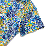 Men's Hawaiian Shirt Short Sleeve Button-down 100% Cotton White Aloha Sicilian Tile Elegance Collection