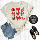 Custom Football Cheerleader Coquette Bows Graphic Tee
