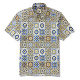 Men's Hawaiian Shirt Short Sleeve Button-down 100% Cotton White Aloha Sicilian Breeze