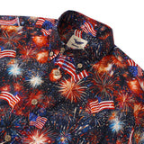 Men's Hawaiian Shirt Short Sleeve Button-down 100% Cotton Black Aloha Patriotic Fireworks