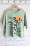 Spooky Skeleton Football Puff Graphic Long Crop Top