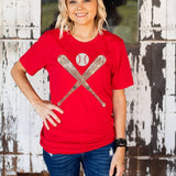 Sequin Bats and Baseball Patch Red Everyday Tee Unisex T-shirt, Sweatshirt, Hoodie, Long Sleeve Tee
