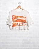 Osu Oklahoma State Cowboys Pennant Off White Cropped Tee