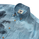 Men's Hawaiian Shirt Short Sleeve Button-down 100% Cotton Blue Aloha Ocean Crest