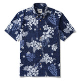 Men's Hawaiian Shirt Short Sleeve Button-down 100% Cotton Blue Aloha Tropical Splendor