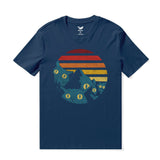 Hawaiian Tee For Men Vintage Vibes Cat Tee Crew Neck 100% Cotton - NAVY BLUE Vintage Vibes Cat -navy Blue