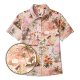 Women's Hawaiian Shirt Short Sleeve Button-up 100% Cotton Beige Aloha Relaxing Tropical Vibes