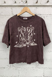 Cowboy Boots Graphic Mineral Washed Long Crop Top