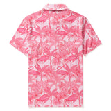 Men's Hawaiian Polo Shirt Short Sleeve 83% Recycled polyester 17% Spandex Aloha Flamingos & Chameleons By House of Haricot