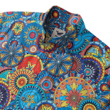 Blue Mandala Hawaiian Shirt For Men Short Sleeve Geometric Button-down Shirt 100% Cotton Shirt Mandala Mosaic